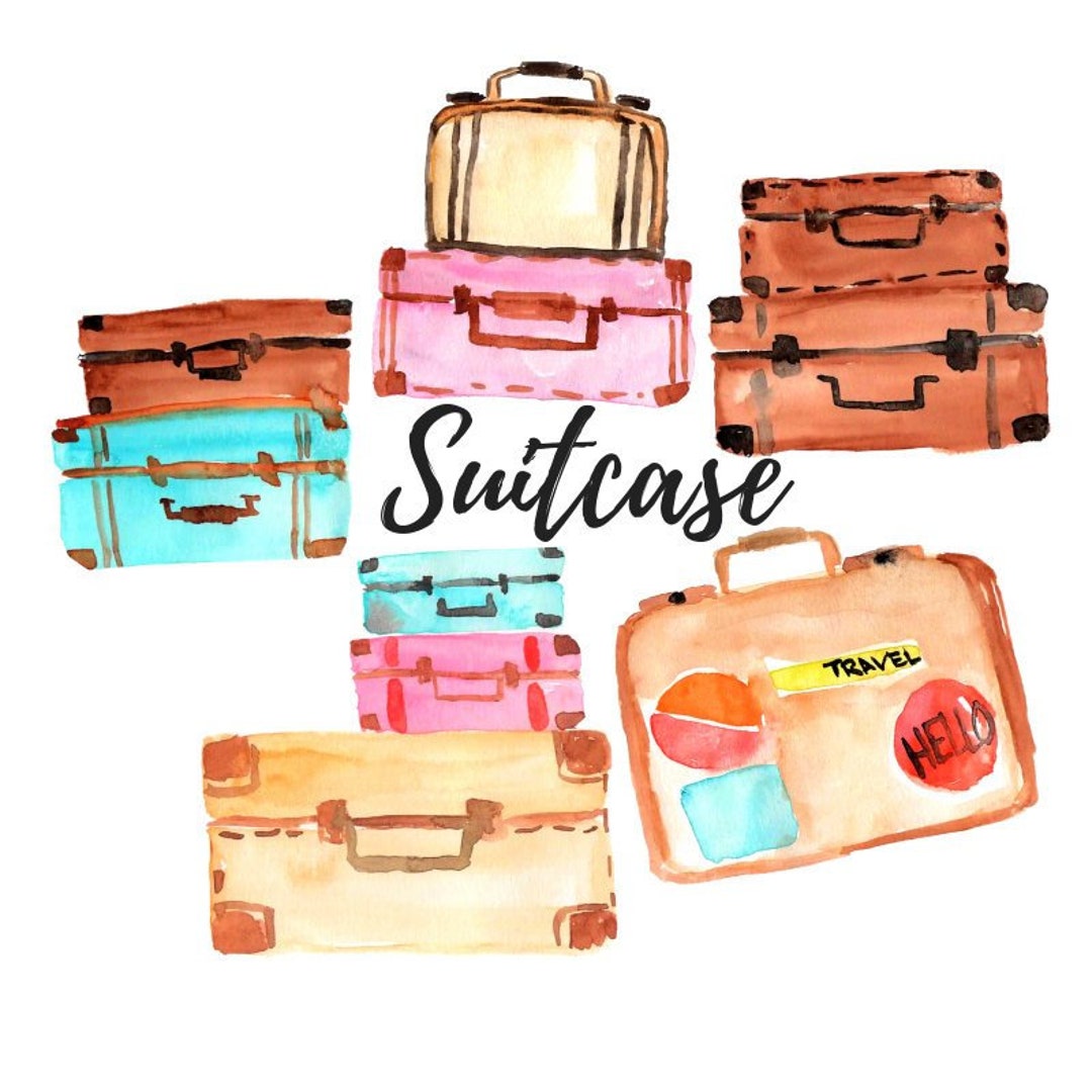 Watercolor Suitcase Clipart Travel Graphics Luggage Illustration