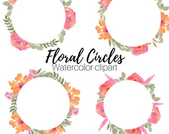 Flower Clip art - Premade Logo Template - Watercolor clip art - Flower frame - Floral frame clip art - Scrapbook Supplies - Commercial Use