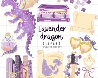 Romantasy Dragon Clipart, Fantasy Romance PNG, Booktok Dragon Book Reader Clipart digitale download