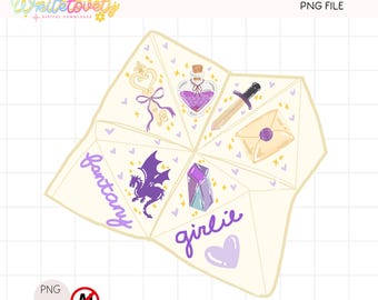 Fantasy Reader Fortune Teller Origami PNG, Bookish Dragon Romance Design Digital Download