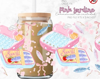 Pink Coquette Sardine Glass Wrap PNG, Summer Iced Coffee Design (Digital Download)