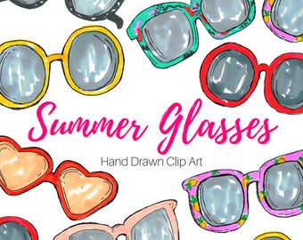 Glasses Clip Art - Summer Clip Art - Beach Clip art - Hipster clip art - Doodle clip art - Hand Drawn - Commercial Use