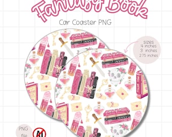 Fantasy Book Reader Car Coaster PNG, Romantasy Bookish Gift Sublimation Digital Download