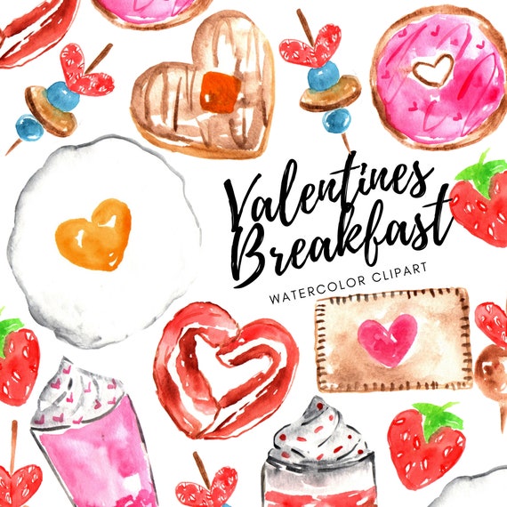 breakfast Watercolor clipart commercial use food valentines day breakfast