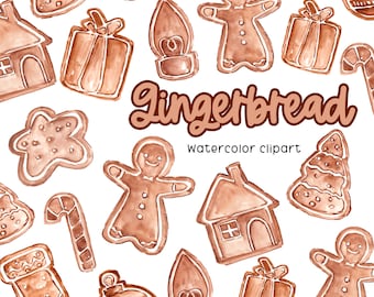 Watercolor holiday gingerbread cookie clipart, gingerbread man, baking png commercial use