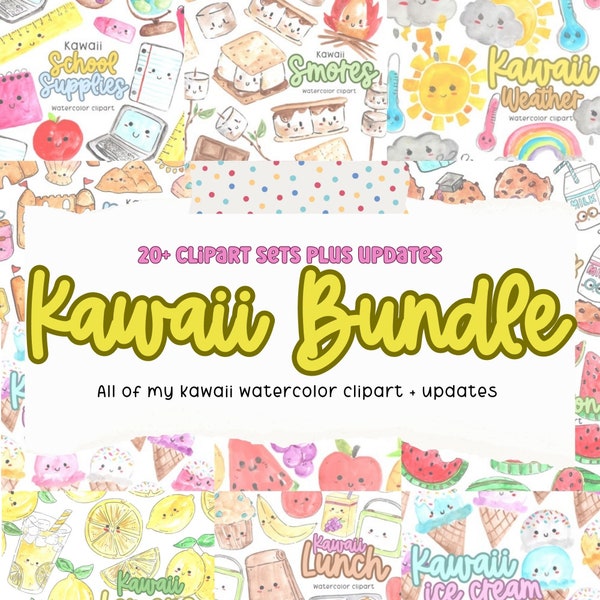Large Watercolor clipart - kawaii cute clip art bundle - PNG files for commercial use - commercial use