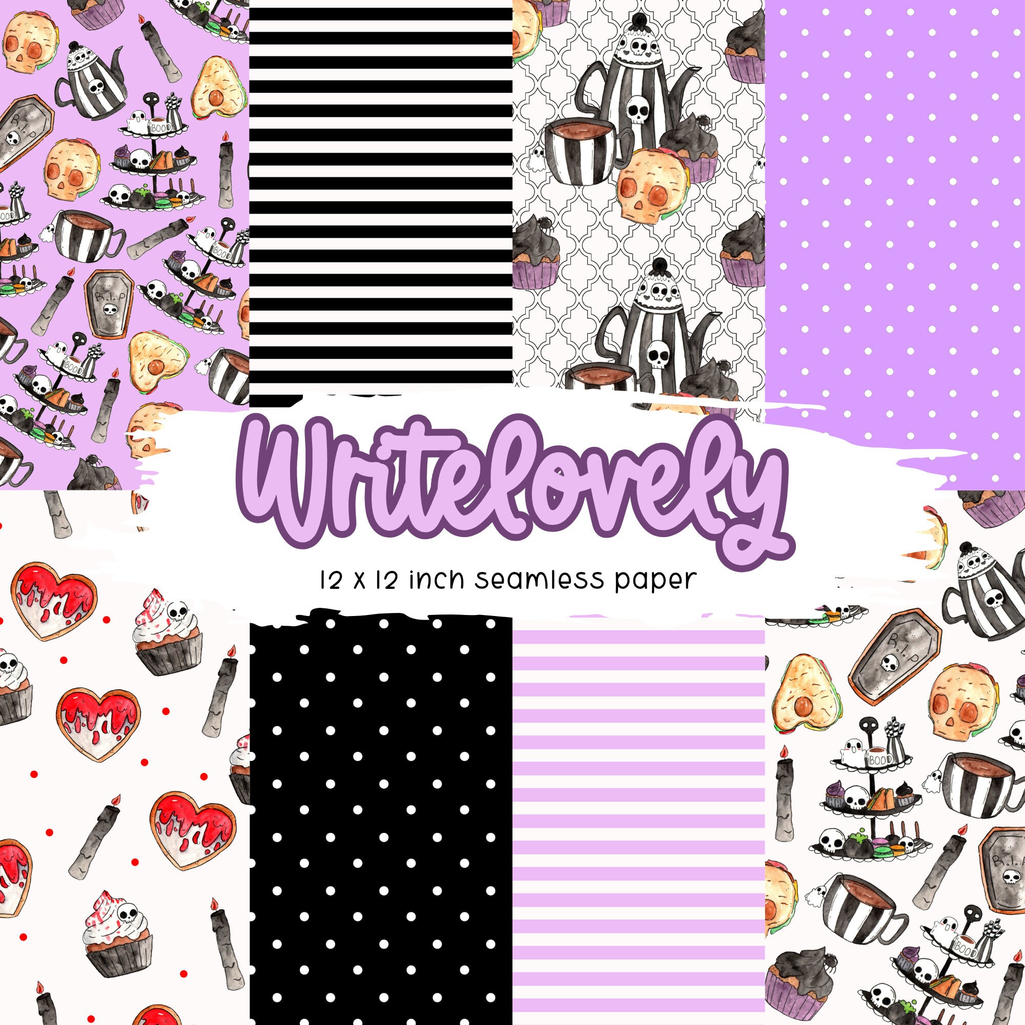 Purple Halloween Digital Scrapbook Paper, Seamless Halloween Pattern 12 ...