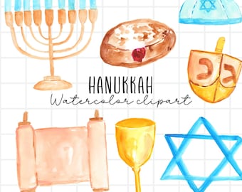 Watercolor Hanukkah clipart, Holiday, menorah, dreidel, hanukkah graphics,  commercial use