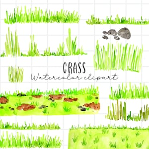 Imágenes prediseñadas de acuarela de una escena de hierba (uso comercial)