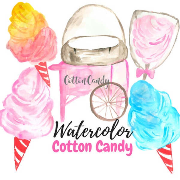 Cotton Candy Clip Art - Carnival Clip Art - Watercolor Clip Art - Food Clip Art - Commercial Use