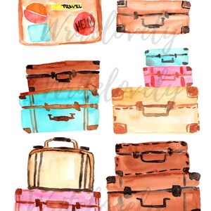 Watercolor Suitcase Clipart Travel Graphics Luggage - Etsy