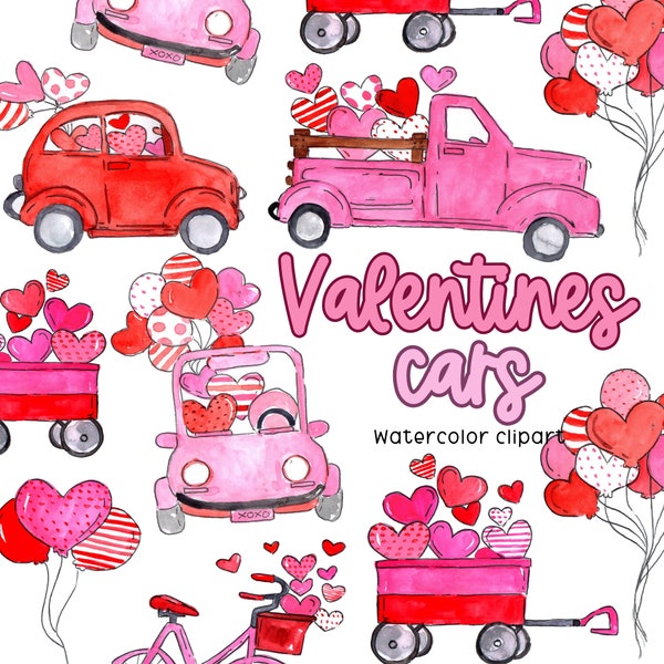 Valentinstag Clip art - Aquarell Clip art - Autos - Fahrrad - LKW - Valentines Transport