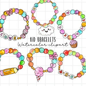 Pulsera infantil de acuarela, clipart, joyería, cuentas, manualidades, pulsera de la amistad, uso comercial, impresión por sublimación