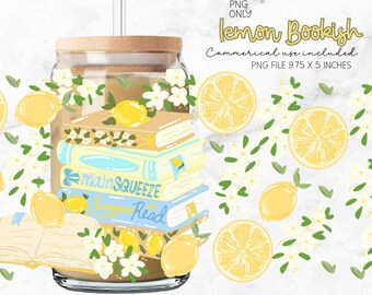Bookish Summer lemon Cup Wrap, Citrus Fruit Ice Coffee Wrap PNG (Digital Download 16oz Cup File)