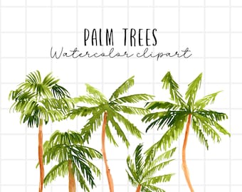 Watercolor tropical palm tree clipart, palm tree png, summer graphics digital download commercial use