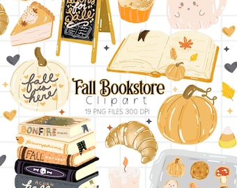 Halloween Fall Cafe Clipart, Autumn PNG Bookish Clipart Set Digital Download