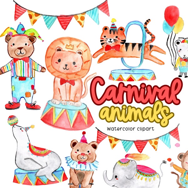 Niedliche Aquarell Zirkus Tier Clipart, Karneval png kommerzielle Nutzung digitaler Download