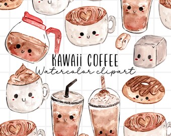 Watercolor coffee clipart - watercolor clipart - food - kawaii - cafe - digital download