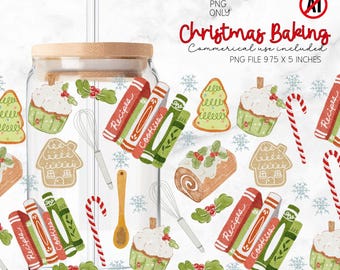 Christmas Baking Glass Wrap, Cozy Christmas Glass Wrap, 16oz Ice Coffee Can Wrap Baking Sublimation, Holiday Desserts PNG, Christmas Bakery