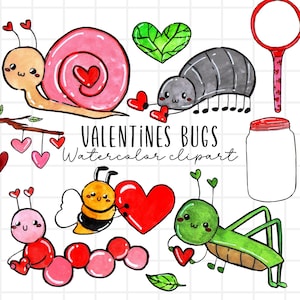 Valentinstag Käfer Clipart, Valentinstag, Insekten, Wissenschaft, Marienkäfer, Ameise, Schnecke Aquarell Clipart kommerzielle Nutzung