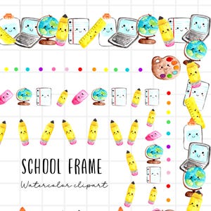 Aquarell zurück zu Schulrahmen Clipart, quadratischer Rand, Bullet Border Grafiken, digitaler Download kommerzielle Nutzung