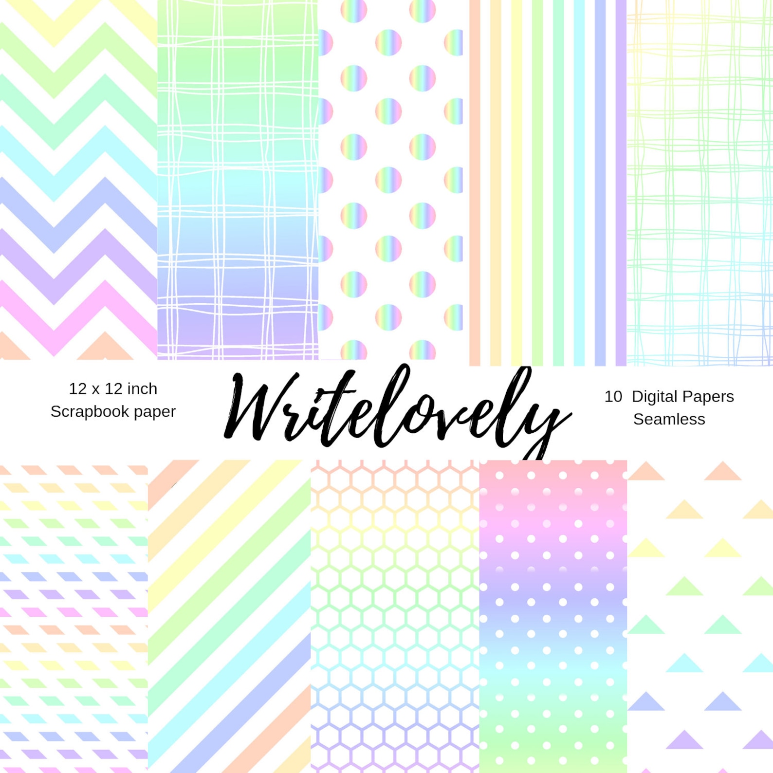 Seamless Rainbow Pattern Scrapbook Paper Pastel Digital - Etsy