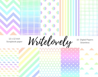 Seamless  rainbow pattern scrapbook paper -  pastel digital paper - commercial use