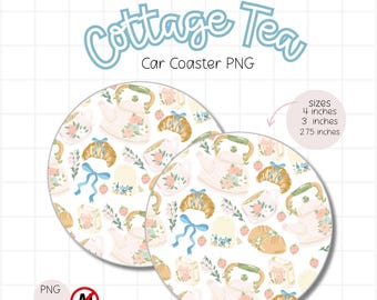 Posavasos de coche estilo Cottage Core PNG, posavasos para amantes del té (descarga digital)