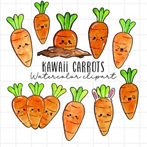 Watercolor kawaii carrot clipart, easter,food, gardening, vegetables, veggies, watercolor commercial use