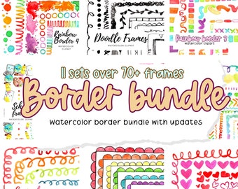 Large watercolor border clipart bundle set, doodle frame, bulletin border decor graphics, discount bundle frames in png commercial use