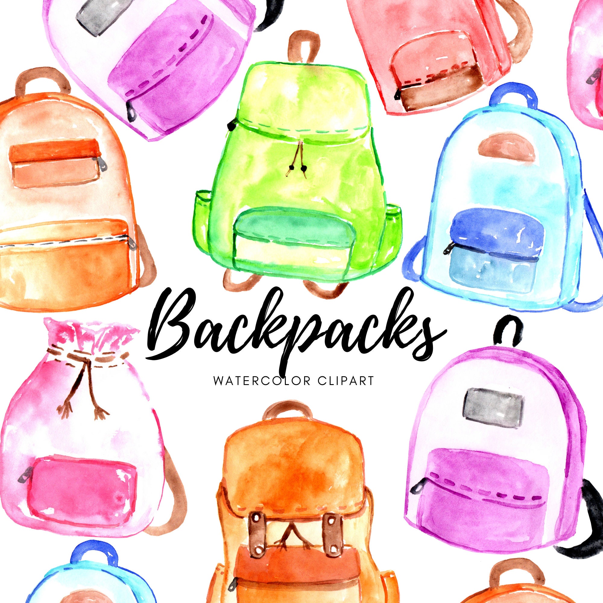 Backpack Clipart School Clip Art Watercolor Back To | Etsy
