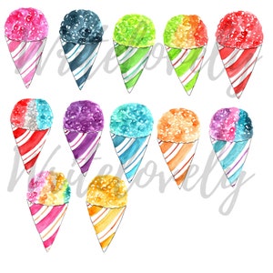 Watercolor snow cone clipart, shaved ice graphics in png format, digital download commercial use image 2