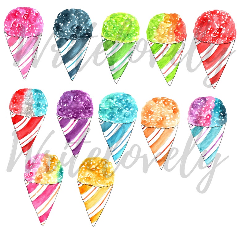 Watercolor snow cone clipart, shaved ice graphics in png format, digital download commercial use image 2