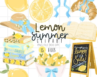 Summer Lemon Clipart, Summer Bookish, Summer Reads, Lemon Citrus PNG (Digital Download)