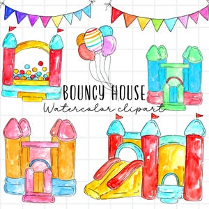 Watercolor Bounce House clip art - Jumpy House - Inflatable - birthday party - illustration commercial use