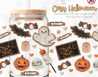 Halloween PNG Libbey Glass Wrap, 16oz Spooky Glass Wrap PNG, Commercial Use, Iced Coffee Can Glass Wrap, Spooky Season Glass Wrap