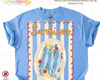 Sardine La Dolce Vita, Preppy Coastal Summer PNG Striped Shirt Design Digital Download