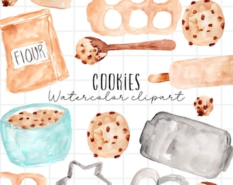 Watercolor baking clipart digital download cookie clipart bundle sweets dessert commercial use
