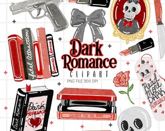 Clipart di romanzi dark, clipart di romanzi rosa, PNG di romanzi gotici, clipart di romanzi dark a tema libri, grafica di lettura