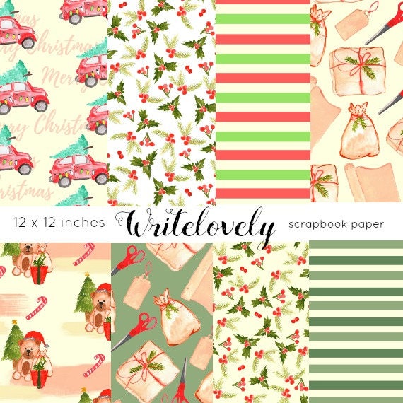 Christmas Scrapbook Paper - Holiday paper - Digital scrapbook paper - Commercial Use