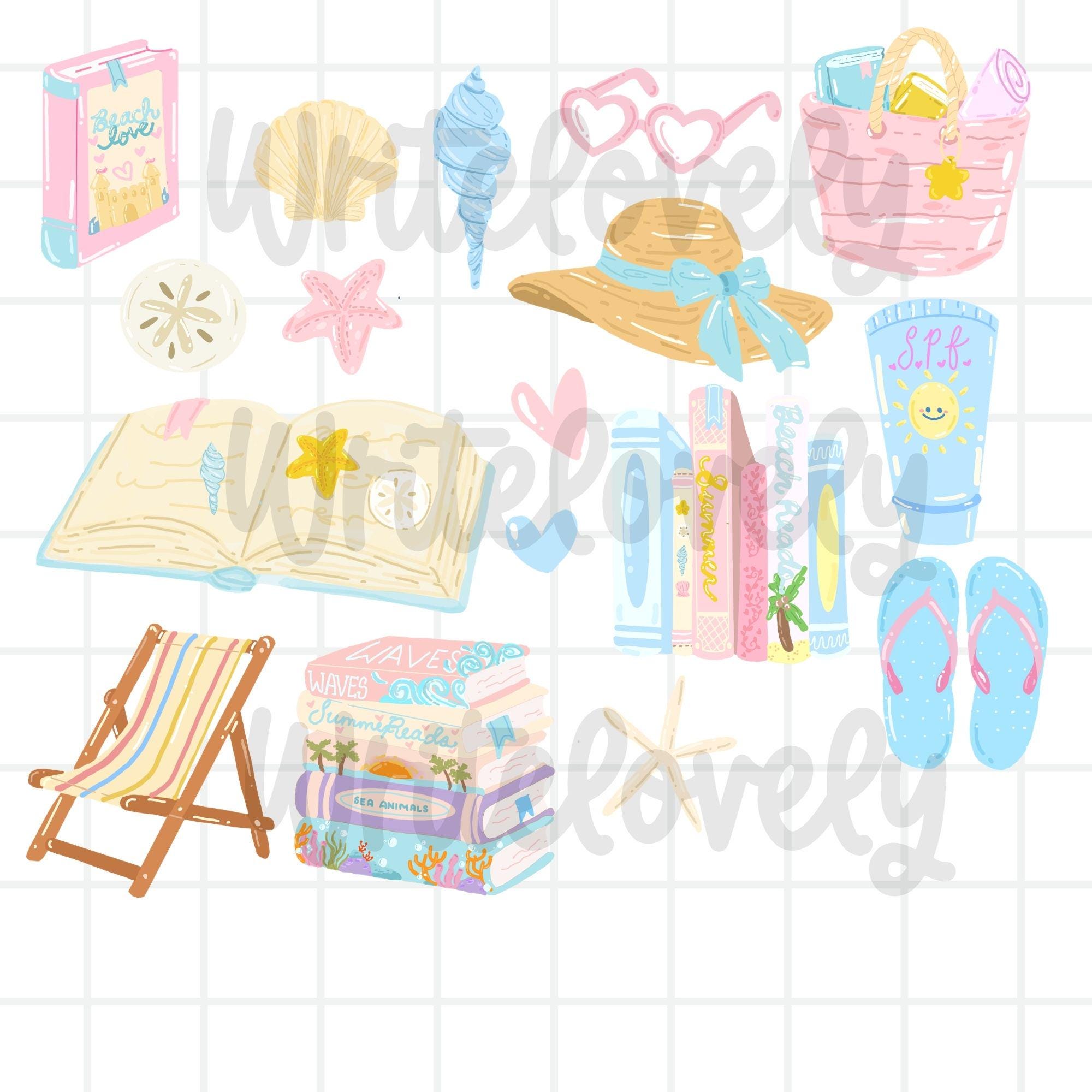 Summer Beach Read, Beach Bookish Clipart PNG Clipart Bundle (digital ...
