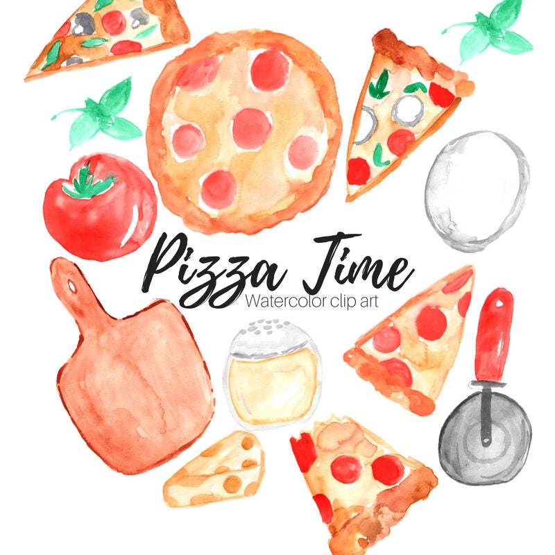 Pizza Clipart Essen Clip Bei Aquarell Clipart Pizza Etsy