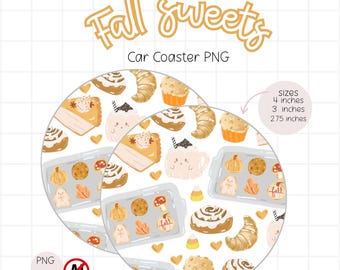Fall Sweet Car Coaster PNG, Fall Cafe Coaster Digital Download