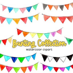 Watercolor clipart - bunting clipart - bunting flag- commercial use