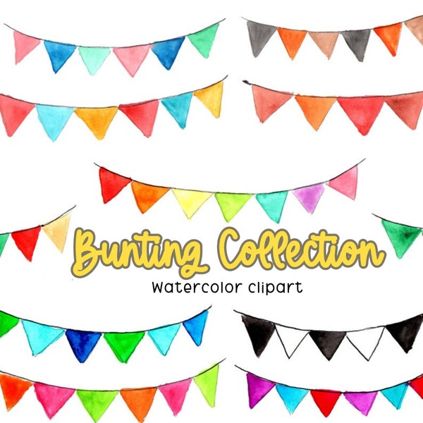 Watercolor clipart - bunting clipart - bunting flag- commercial use