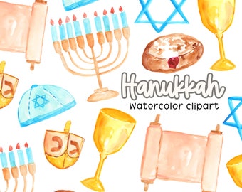 Watercolor Hanukkah clipart, Holiday, menorah, dreidel, hanukkah graphics,  commercial use