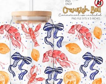Coastal Coquette Glass Wrap, La Dolce Vita cup wrap, Coastal Cup Wrap, Ice Coffee Cup Wrap, Crawfish PNG,  Coquette Fisherman Glass Warp
