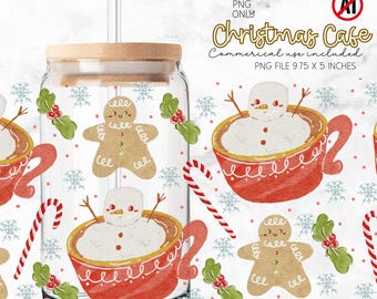 Christmas Coffee, Hot Chocolate Can Wrap, Cute Christmas Glass Wrap, Hot Chocolate Sublimation Print, Christmas Cafe Ice Coffee Wrap PNG
