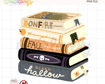 Halloween Fall Book Stack PNG, Autumn Bookish Sticker Digital Download