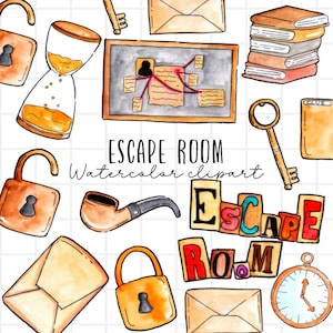 Aquarell Escape Room Clipart, Party Spiel Illustration, digitaler Download Png-Datei kommerzielle Nutzung